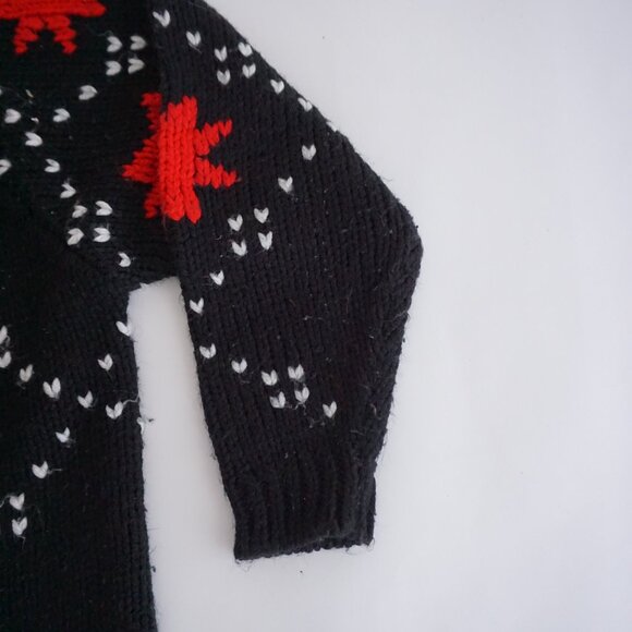 Vintage Busani Knit Sweater Black Red Maple Leaf Cabincore Retro Ski L - Picture 5 of 11